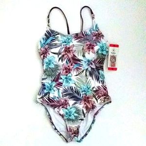 Hurley Women's One Piece White w Multicolor Floral Swimsuit SZ M NWT